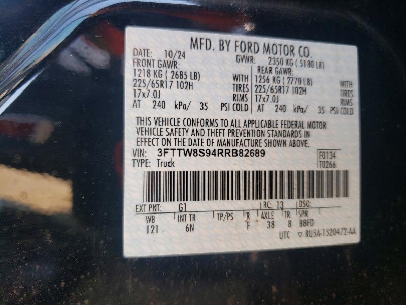 2024 Ford Maverick მანქანა იყიდება აუქციონზე, vin: 3FTTW8S94RRB82689, აუქციონის ნომერი: 49010536