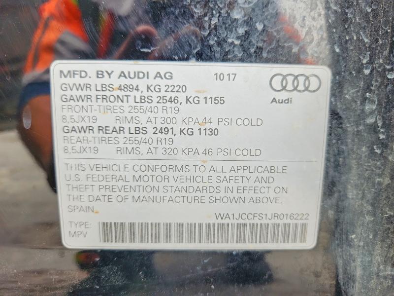 49387956 :رقم المزاد ، WA1JCCFS1JR016222 vin ، 2018 Audi Q3 مزاد بيع