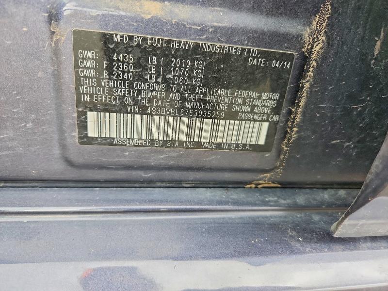 2014 Subaru Legacy მანქანა იყიდება აუქციონზე, vin: 4S3BMBL67E3035259, აუქციონის ნომერი: 49749686