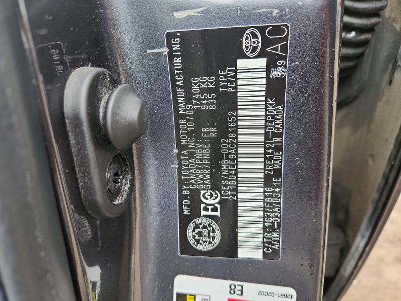 2010 Toyota Corolla მანქანა იყიდება აუქციონზე, vin: 2T1BU4EE9AC281652, აუქციონის ნომერი: 49613056