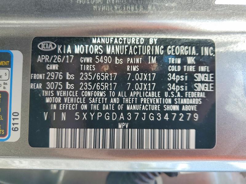 Auction sale of the 2018 Kia Sorento, vin: 5XYPGDA37JG347279, lot number: 46783786