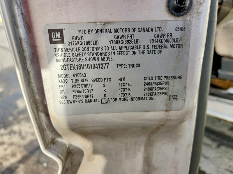 2006 Gmc New Sierra მანქანა იყიდება აუქციონზე, vin: 2GTEK13V161347377, აუქციონის ნომერი: 48856256