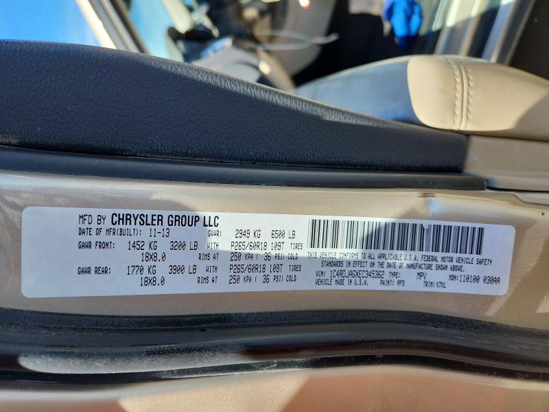 49735186 :رقم المزاد ، 1C4RDJAGXEC345362 vin ، 2014 Dodge Durango مزاد بيع