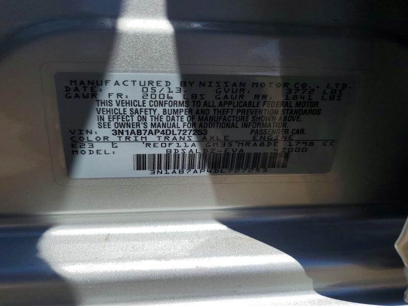 Aukcja sprzedaży 2013 Nissan Sentra, vin: 3N1AB7AP4DL727253, numer aukcji: 50611356
