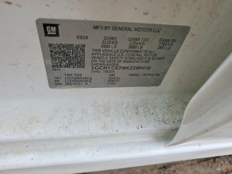 Продаж на аукціоні авто 2019 Chevrolet Silverado, vin: 1GCRYCEF9KZ289456, номер лоту: 51420906