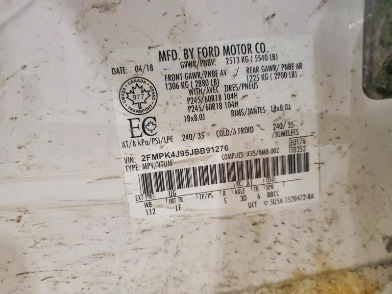 50242356 :رقم المزاد ، 2FMPK4J95JBB91276 vin ، 2018 Ford Edge مزاد بيع