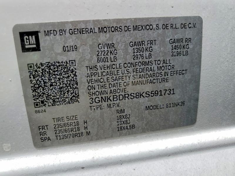 49486836 :رقم المزاد ، 3GNKBDRS8KS591731 vin ، 2019 Chevrolet Blazer مزاد بيع