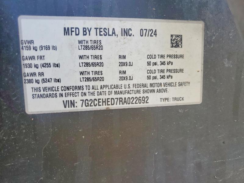 Продаж на аукціоні авто 2024 Tesla Cybertruck, vin: 7G2CEHED7RA022692, номер лоту: 49241786