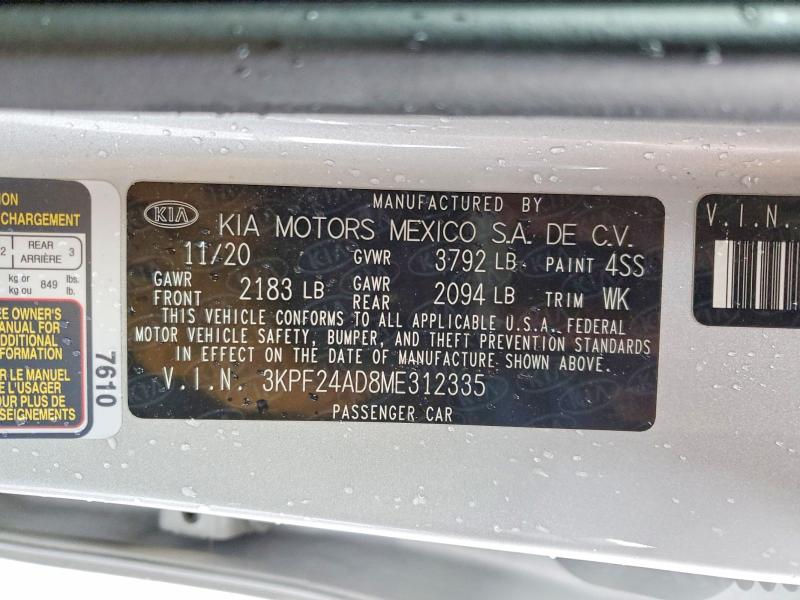 Aukcja sprzedaży 2021 Kia Forte, vin: 3KPF24AD8ME312335, numer aukcji: 50522006