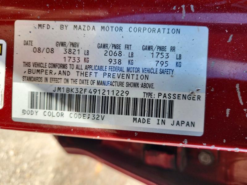 Продажа на аукционе авто 2009 Mazda 3, vin: JM1BK32F491211229, номер лота: 50126206