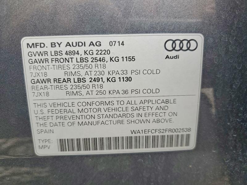Aukcja sprzedaży 2015 Audi Q3, vin: WA1EFCFS2FR002538, numer aukcji: 51121046