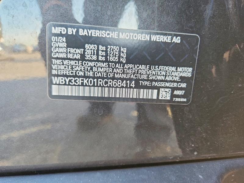 2024 Bmw I5 მანქანა იყიდება აუქციონზე, vin: WBY33FK01RCR68414, აუქციონის ნომერი: 50684586
