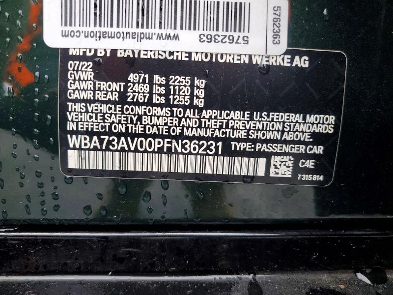 2023 Bmw 430xi მანქანა იყიდება აუქციონზე, vin: WBA73AV00PFN36231, აუქციონის ნომერი: 51316396