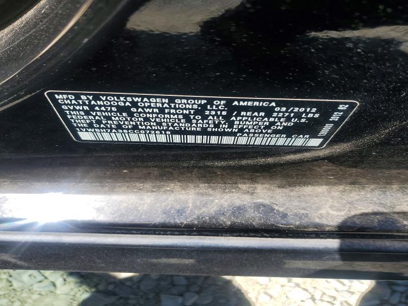 49285166 :رقم المزاد ، 1VWBH7A38CC072616 vin ، 2012 Volkswagen Passat مزاد بيع