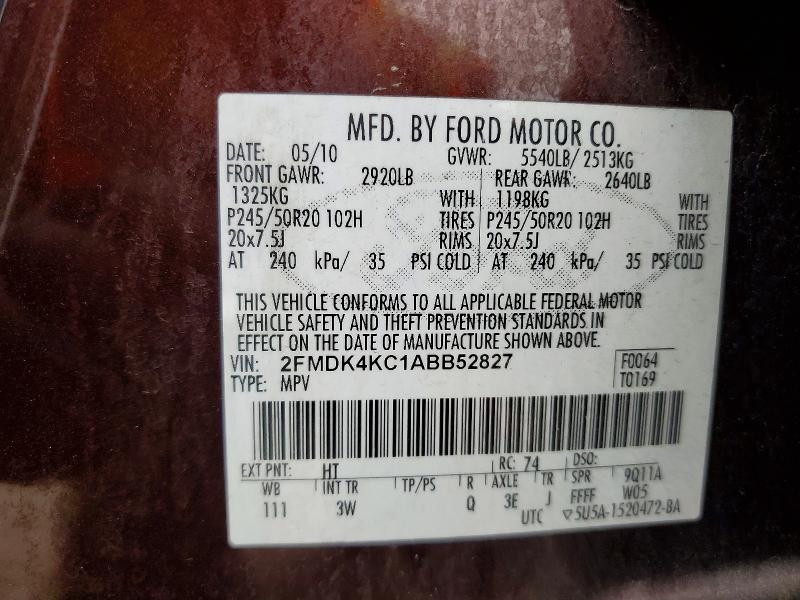 Aukcja sprzedaży 2010 Ford Edge, vin: 2FMDK4KC1ABB52827, numer aukcji: 51155256