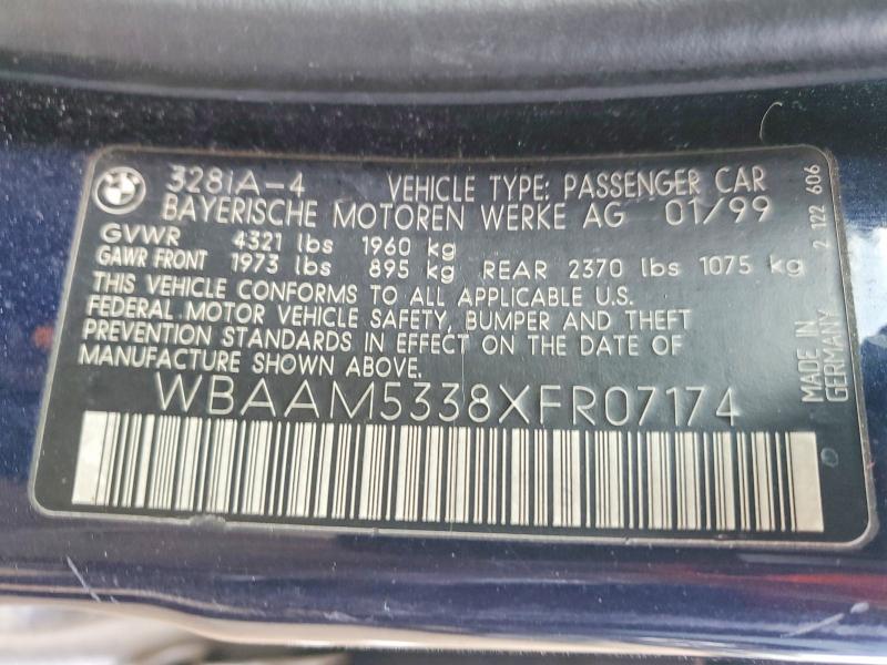 1999 Bmw 3 Series მანქანა იყიდება აუქციონზე, vin: WBAAM5338XFR07174, აუქციონის ნომერი: 48863696