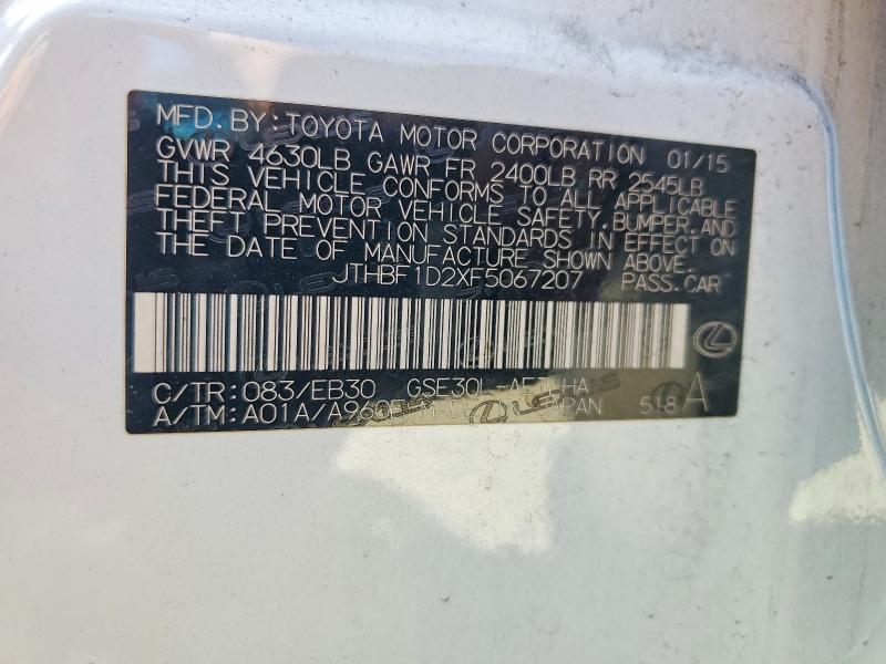 Продажа на аукционе авто 2015 Lexus Is, vin: JTHBF1D2XF5067207, номер лота: 49284066