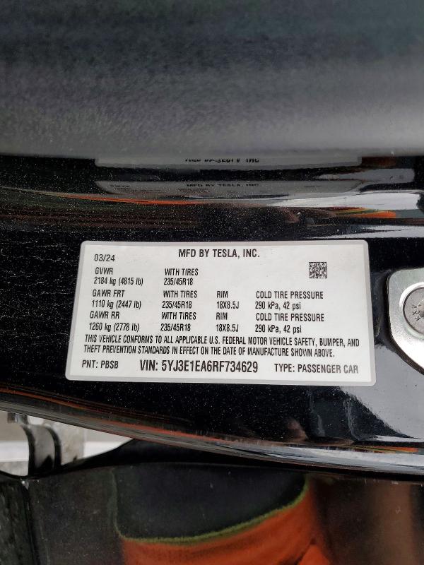 Aukcja sprzedaży 2024 Tesla Model 3, vin: 5YJ3E1EA6RF734629, numer aukcji: 50421066