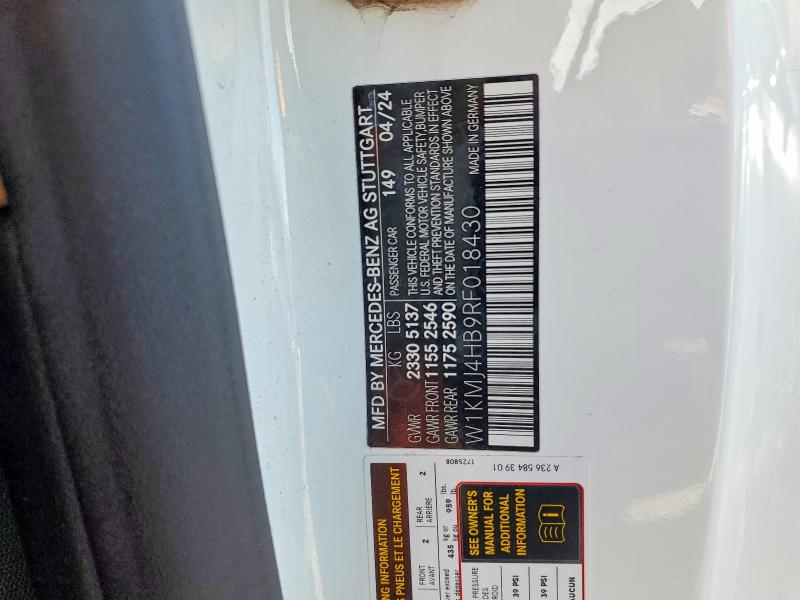 49846516 :رقم المزاد ، W1KMJ4HB9RF018430 vin ، 2024 Mercedes-benz Cle مزاد بيع
