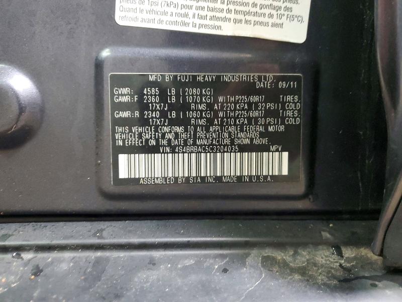 Aukcja sprzedaży 2012 Subaru Outback, vin: 4S4BRBAC5C3204035, numer aukcji: 49798336