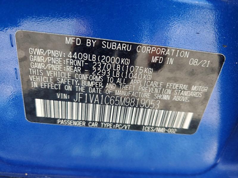 50365246 :رقم المزاد ، JF1VA1C65M9819053 vin ، 2021 Subaru Wrx مزاد بيع