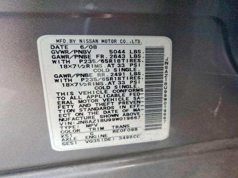 Aukcja sprzedaży 2009 Nissan Murano, vin: JN8AZ18U99W019667, numer aukcji: 50612176