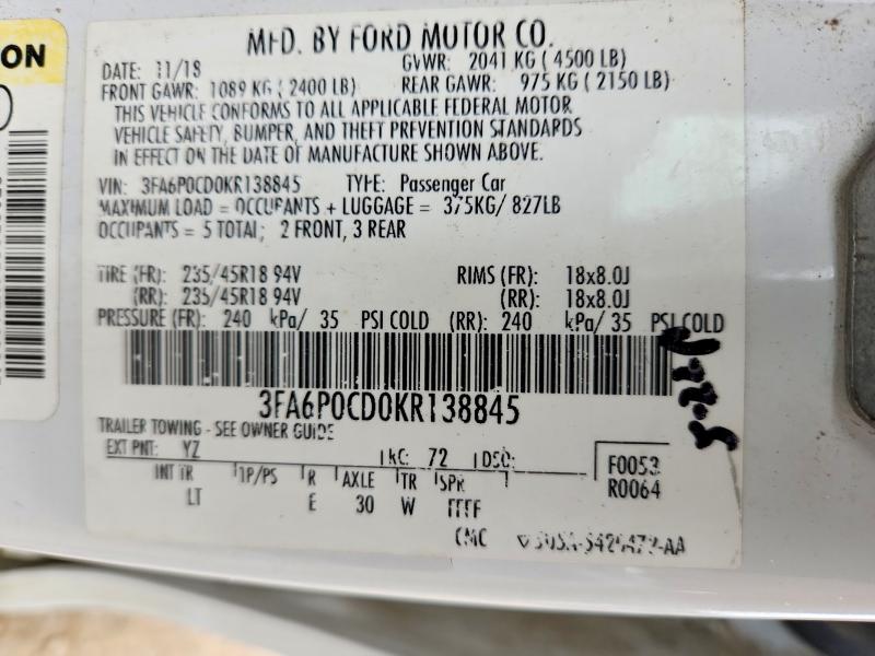 Aukcja sprzedaży 2019 Ford Fusion, vin: 3FA6P0CD0KR138845, numer aukcji: 51341616