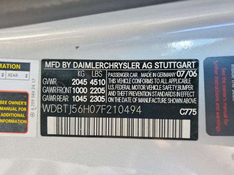Aukcja sprzedaży 2007 Mercedes-benz Clk, vin: WDBTJ56H07F210494, numer aukcji: 51479116