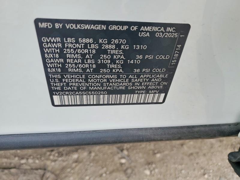 51654616 :رقم المزاد ، 1V2CR2CA5SC550250 vin ، 2025 Volkswagen Atlas مزاد بيع