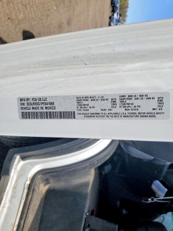 51061476 :رقم المزاد ، 3C6LRVDG1PE541669 vin ، 2023 Ram Promaster 2500 مزاد بيع