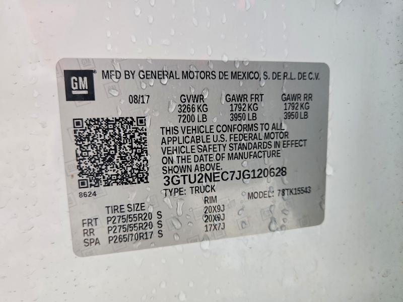Продаж на аукціоні авто 2018 Gmc Sierra, vin: 3GTU2NEC7JG120628, номер лоту: 50048886