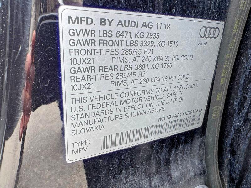 Продажа на аукционе авто 2019 Audi Q8, vin: WA1BVAF1XKD015613, номер лота: 50124396