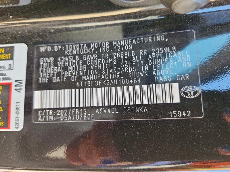 Aukcja sprzedaży 2010 Toyota Camry, vin: 4T1BF3EK2AU100464, numer aukcji: 49604986