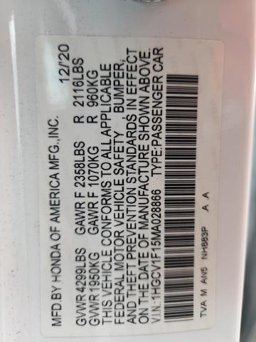 Продаж на аукціоні авто 2021 Honda Accord, vin: 1HGCV1F15MA028866, номер лоту: 49643066