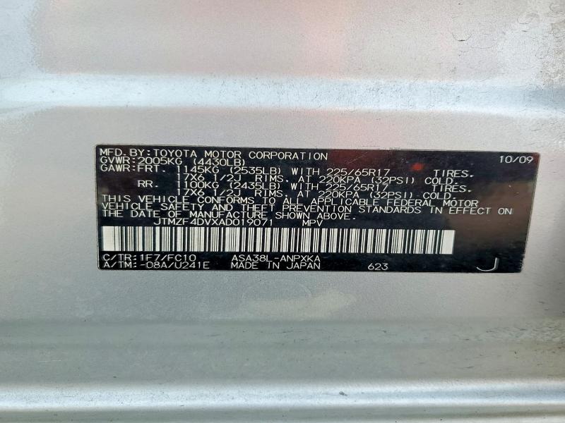 50482466 :رقم المزاد ، JTMZF4DVXAD019071 vin ، 2010 Toyota Rav4 مزاد بيع