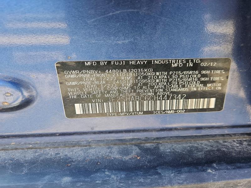 Продажа на аукционе авто 2012 Subaru Forester, vin: JF2SHABC6CH447342, номер лота: 50454906