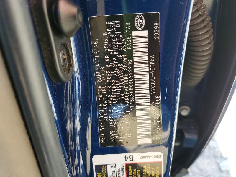 51763276 :رقم المزاد ، 4T1BK36B68U323286 vin ، 2008 Toyota Avalon مزاد بيع