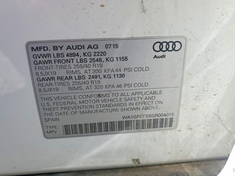 2016 Audi Q3 მანქანა იყიდება აუქციონზე, vin: WA1GFCFSXGR004015, აუქციონის ნომერი: 50359506