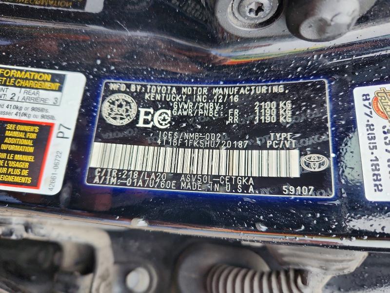2017 Toyota Camry მანქანა იყიდება აუქციონზე, vin: 4T1BF1FK5HU720187, აუქციონის ნომერი: 49424826