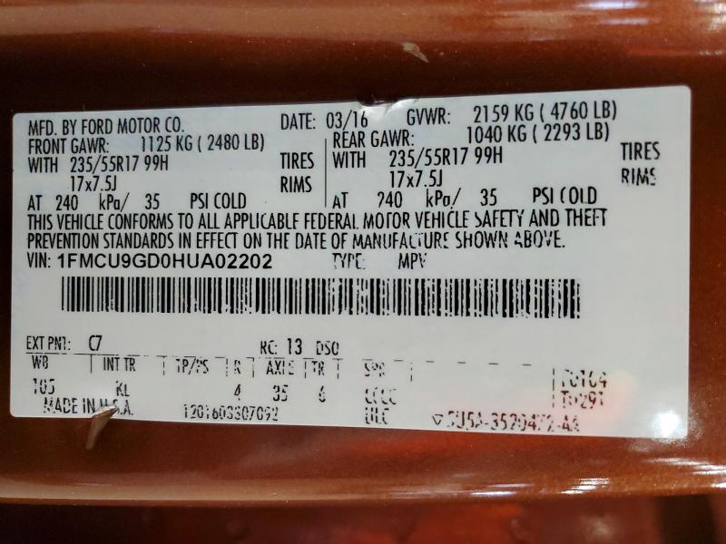 Aukcja sprzedaży 2017 Ford Escape, vin: 1FMCU9GD0HUA02202, numer aukcji: 50325056