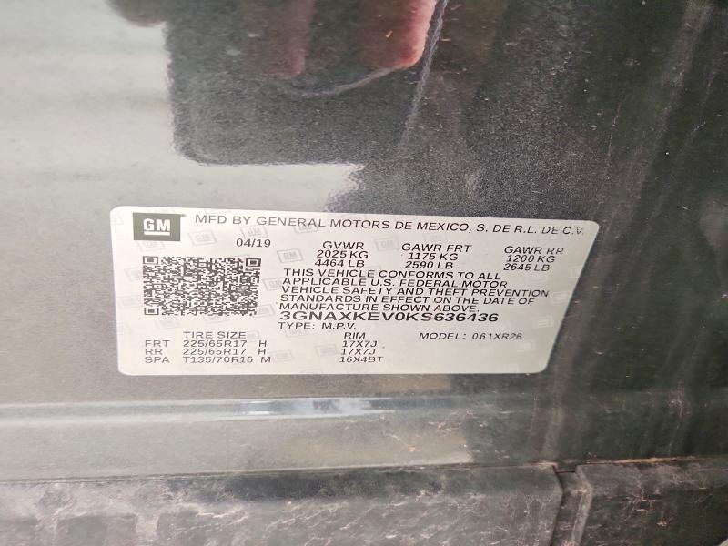 Aukcja sprzedaży 2019 Chevrolet Equinox, vin: 3GNAXKEV0KS636436, numer aukcji: 51238546
