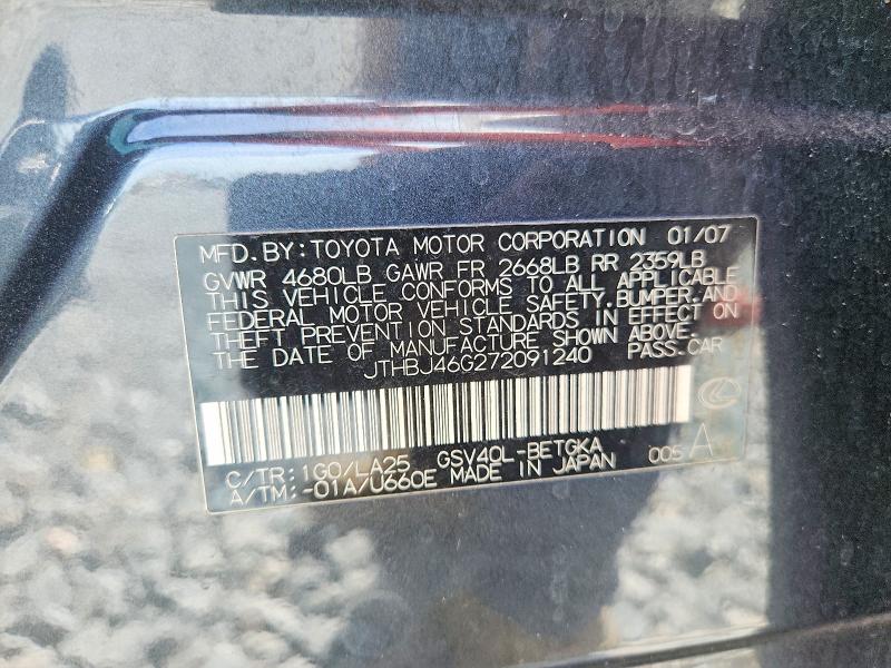 2007 Lexus Es 350 მანქანა იყიდება აუქციონზე, vin: JTHBJ46G272091240, აუქციონის ნომერი: 48500876