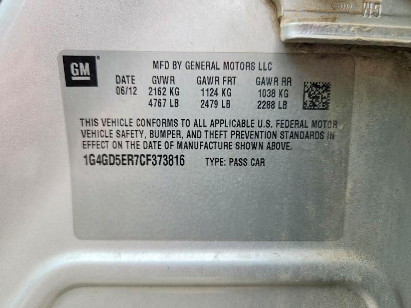 2012 Buick Lacrosse მანქანა იყიდება აუქციონზე, vin: 1G4GD5ER7CF373816, აუქციონის ნომერი: 48650316