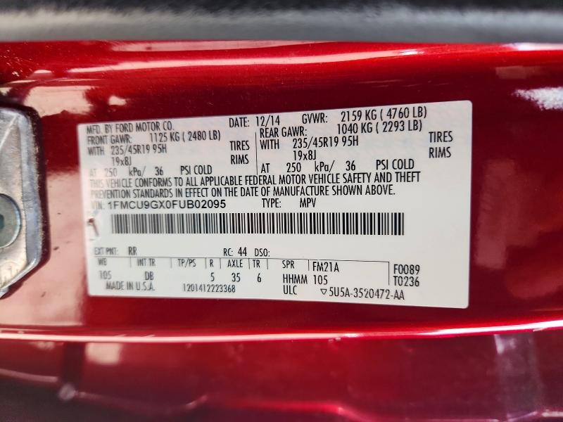 Aukcja sprzedaży 2015 Ford Escape, vin: 1FMCU9GX0FUB02095, numer aukcji: 50110506