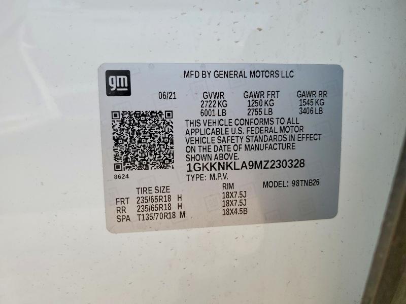 Aukcja sprzedaży 2021 Gmc Acadia, vin: 1GKKNKLA9MZ230328, numer aukcji: 50909936