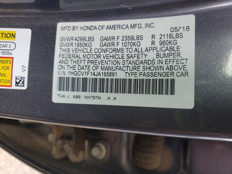 Продажа на аукционе авто 2018 Honda Accord, vin: 1HGCV1F14JA165891, номер лота: 51165146
