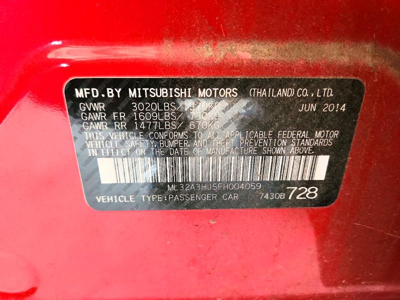 50531296 :رقم المزاد ، ML32A3HJ5FH004059 vin ، 2015 Mitsubishi Mirage مزاد بيع