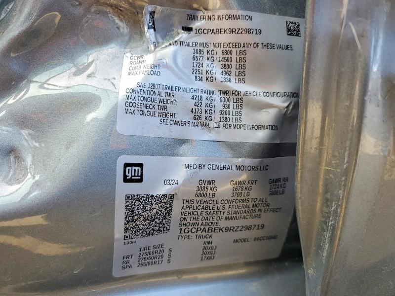 Aukcja sprzedaży 2024 Chevrolet Silverado, vin: 1GCPABEK9RZ298719, numer aukcji: 51531416