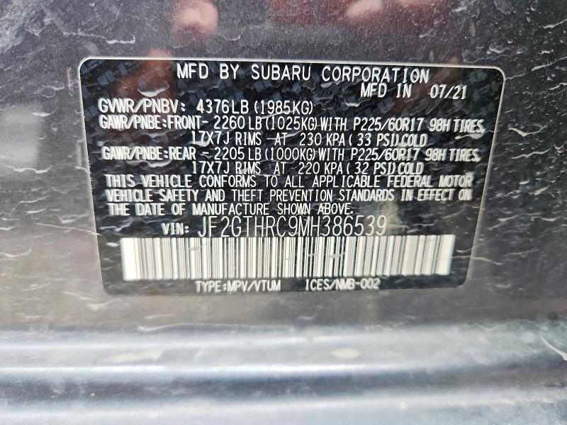 2021 Subaru Crosstrek მანქანა იყიდება აუქციონზე, vin: JF2GTHRC9MH386539, აუქციონის ნომერი: 50130476