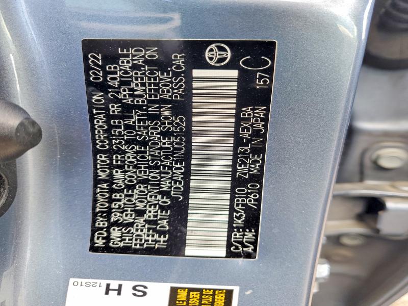 51113236 :رقم المزاد ، JTDEAMDE1NJ051525 vin ، 2022 Toyota Corolla مزاد بيع